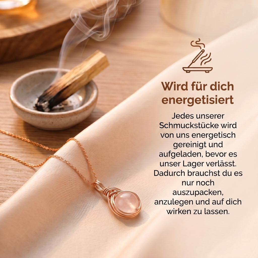 Rosenquarz Halskette - Drahtmedallion Rund