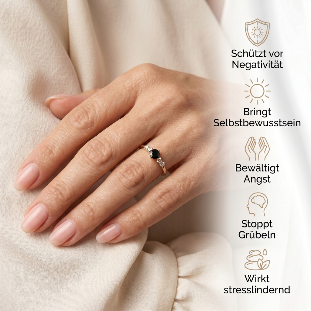 Obsidian Ring - Perlenschliff rund