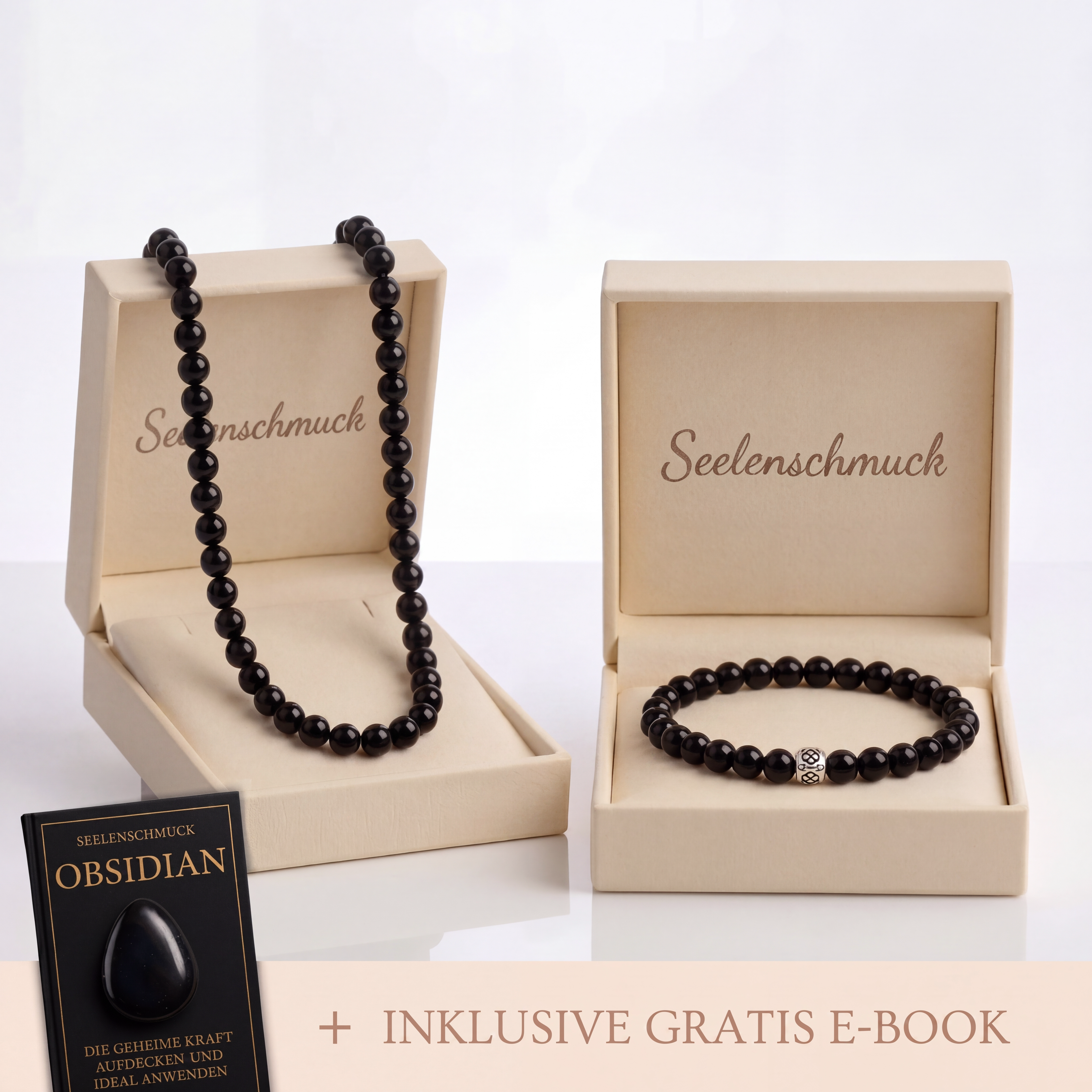 Obsidian Perlenset - Halskette & Armband
