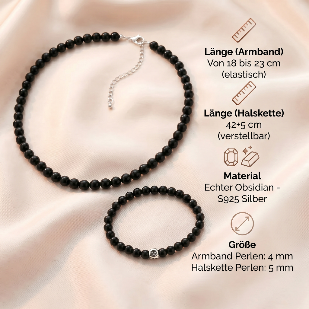 Obsidian Perlenset - Halskette & Armband