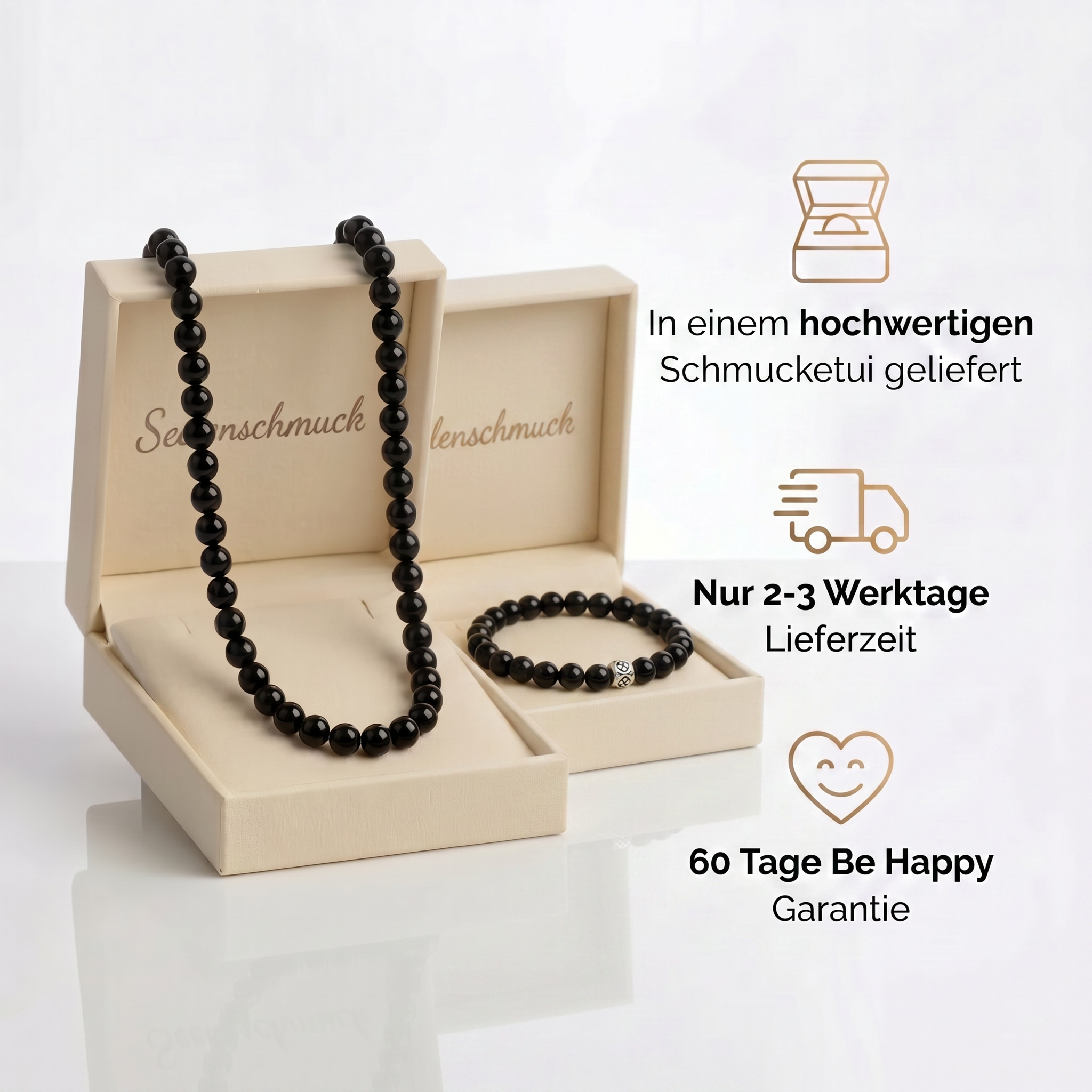 Obsidian Perlenset - Halskette & Armband