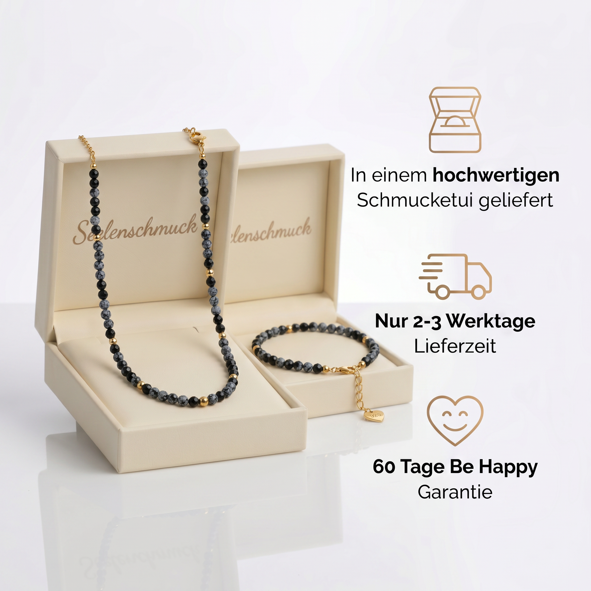 Schneeflocken Obsidian Set - Halskette & Armband