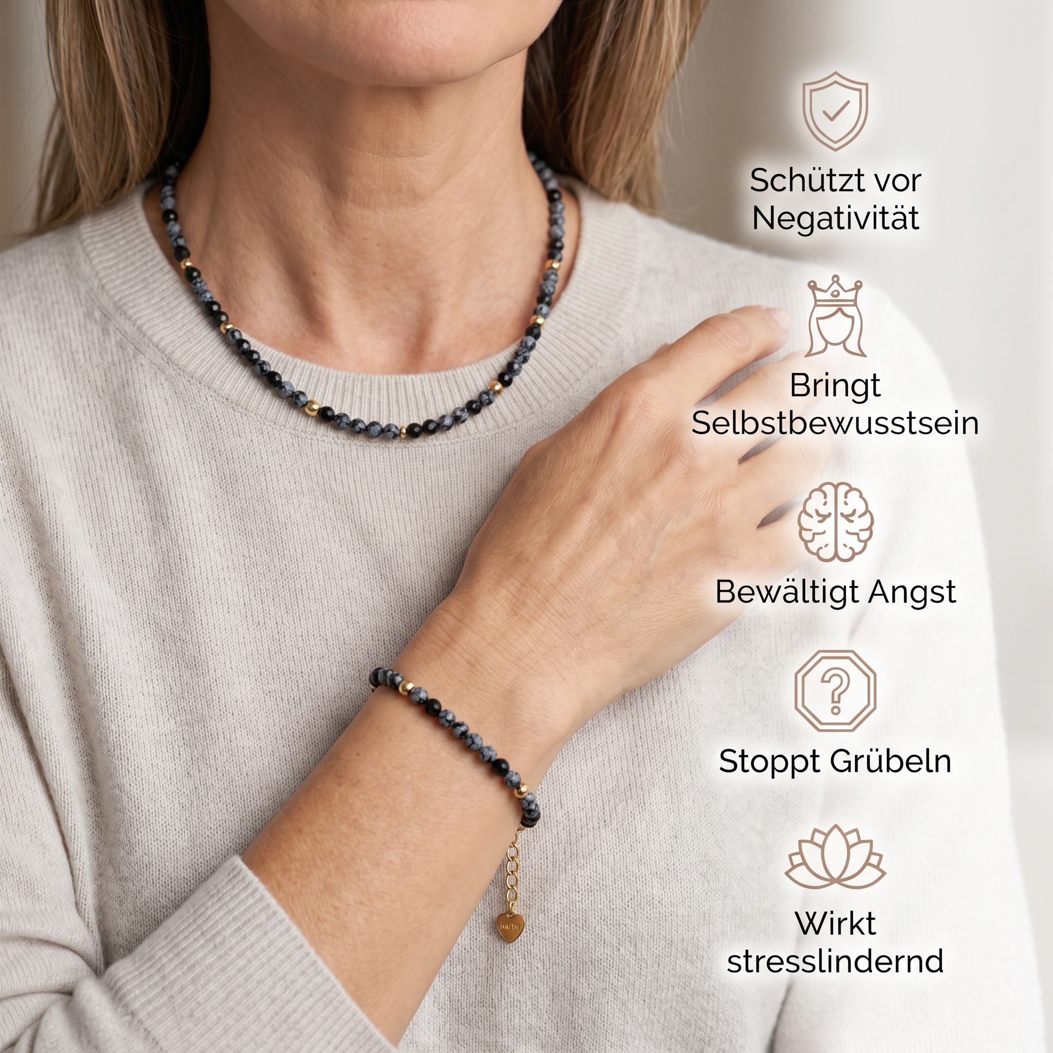 Schneeflocken Obsidian Set - Halskette & Armband