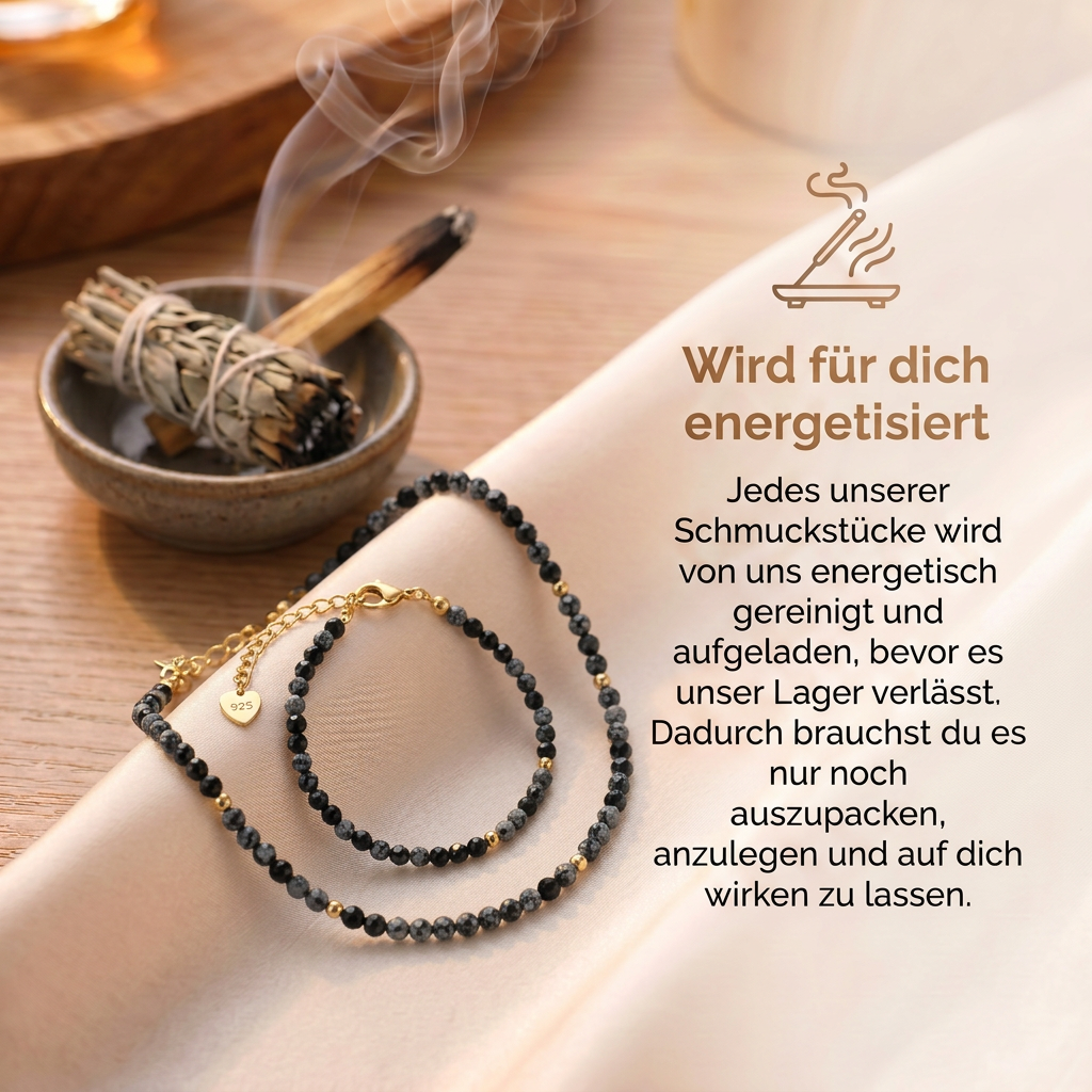 Schneeflocken Obsidian Set - Halskette & Armband