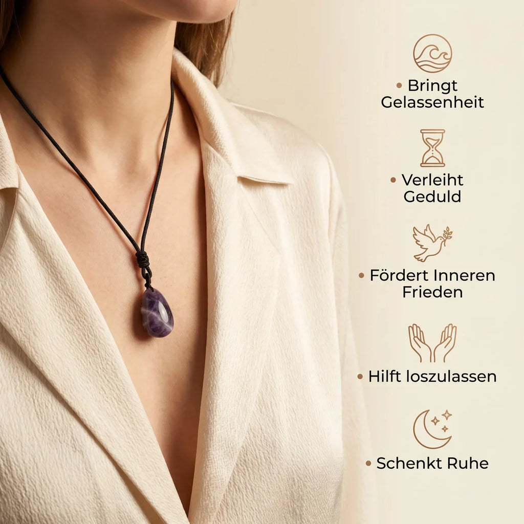 Amethyst Halskette - Perle mit Stoffkette