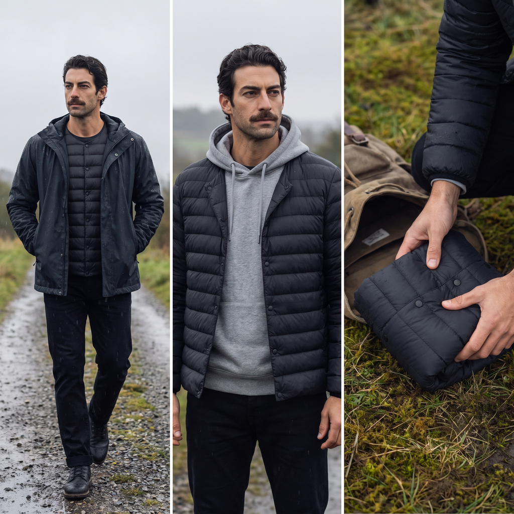 Herren Daunenjacke wandelbar – V-Ausschnitt, gesteppt, leicht