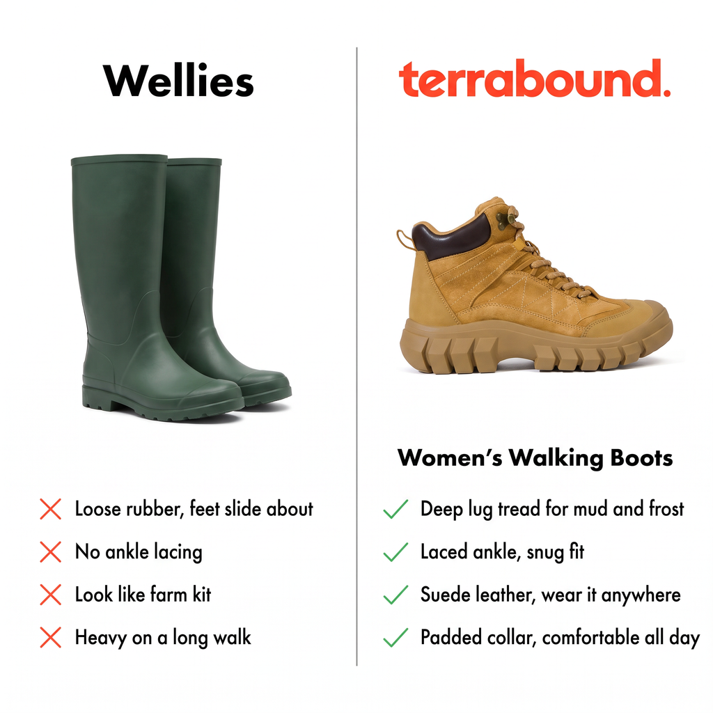 Damen Wanderstiefel – Wildleder-Knöchelstiefel mit klobiger Profilsohle