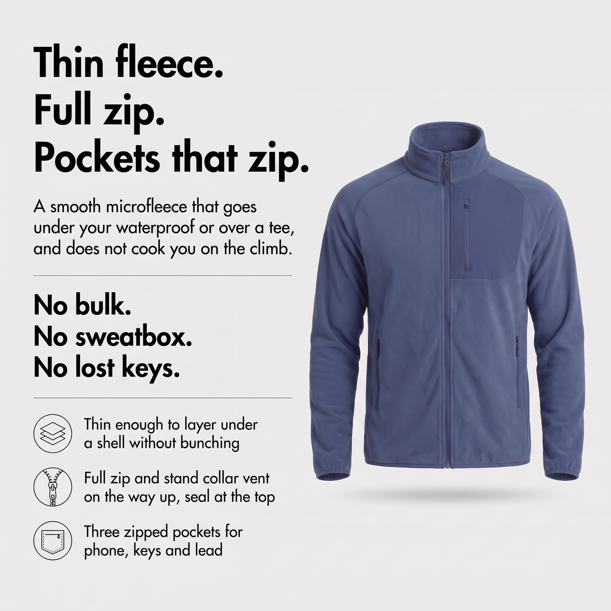Herren Fleecejacke leicht – Zip-Fleece zum Wandern