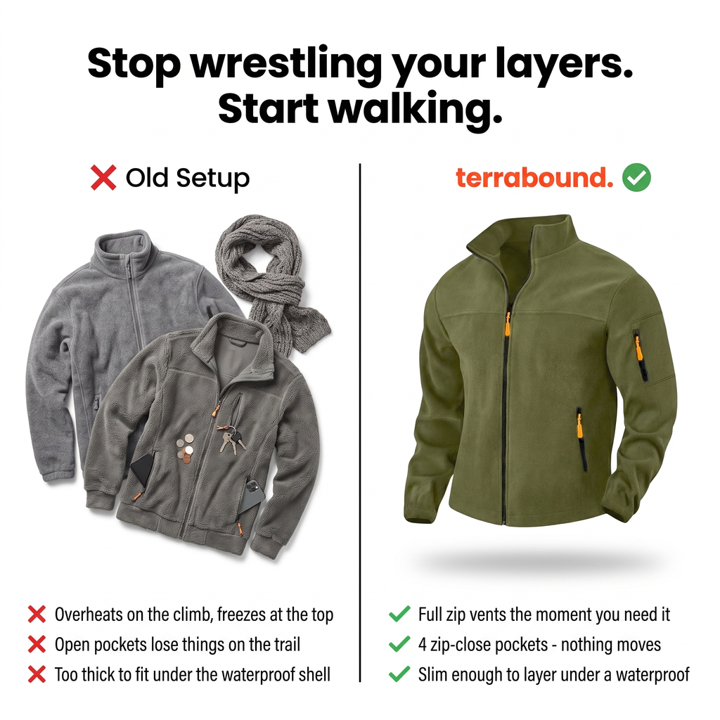 Herren Fleecejacke mit durchgehendem Reißverschluss und Stehkragen – Wander-Midlayer