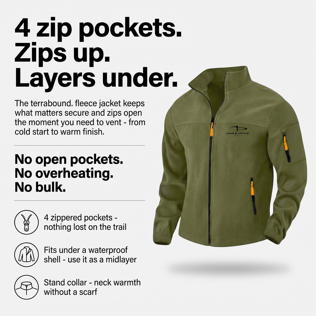 Herren Fleecejacke mit durchgehendem Reißverschluss und Stehkragen – Wander-Midlayer