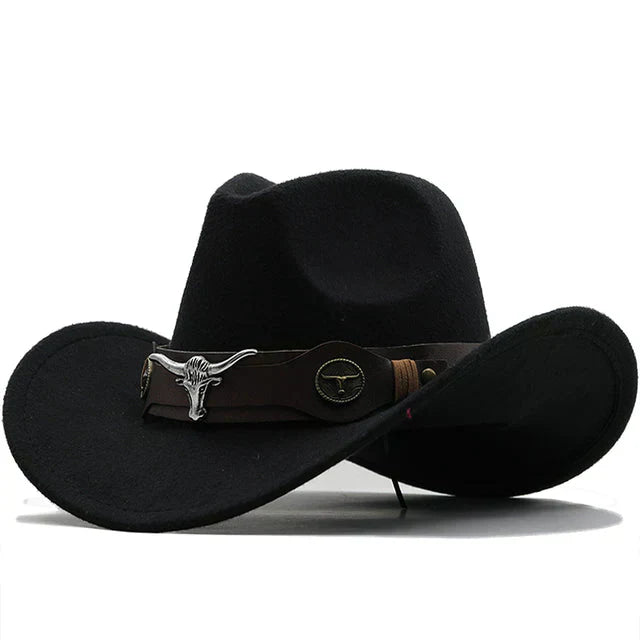 Clinbands - Western-Stil Filzhut mit Stier-Schnallenband
