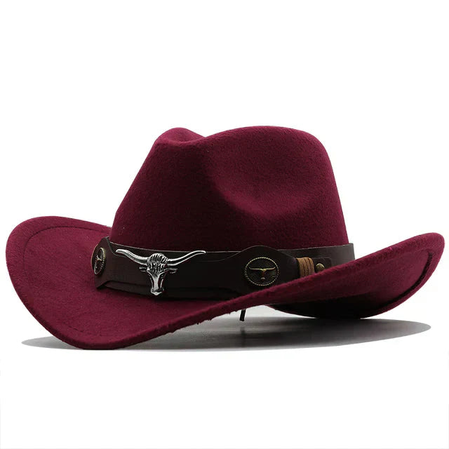 Clinbands - Western-Stil Filzhut mit Stier-Schnallenband